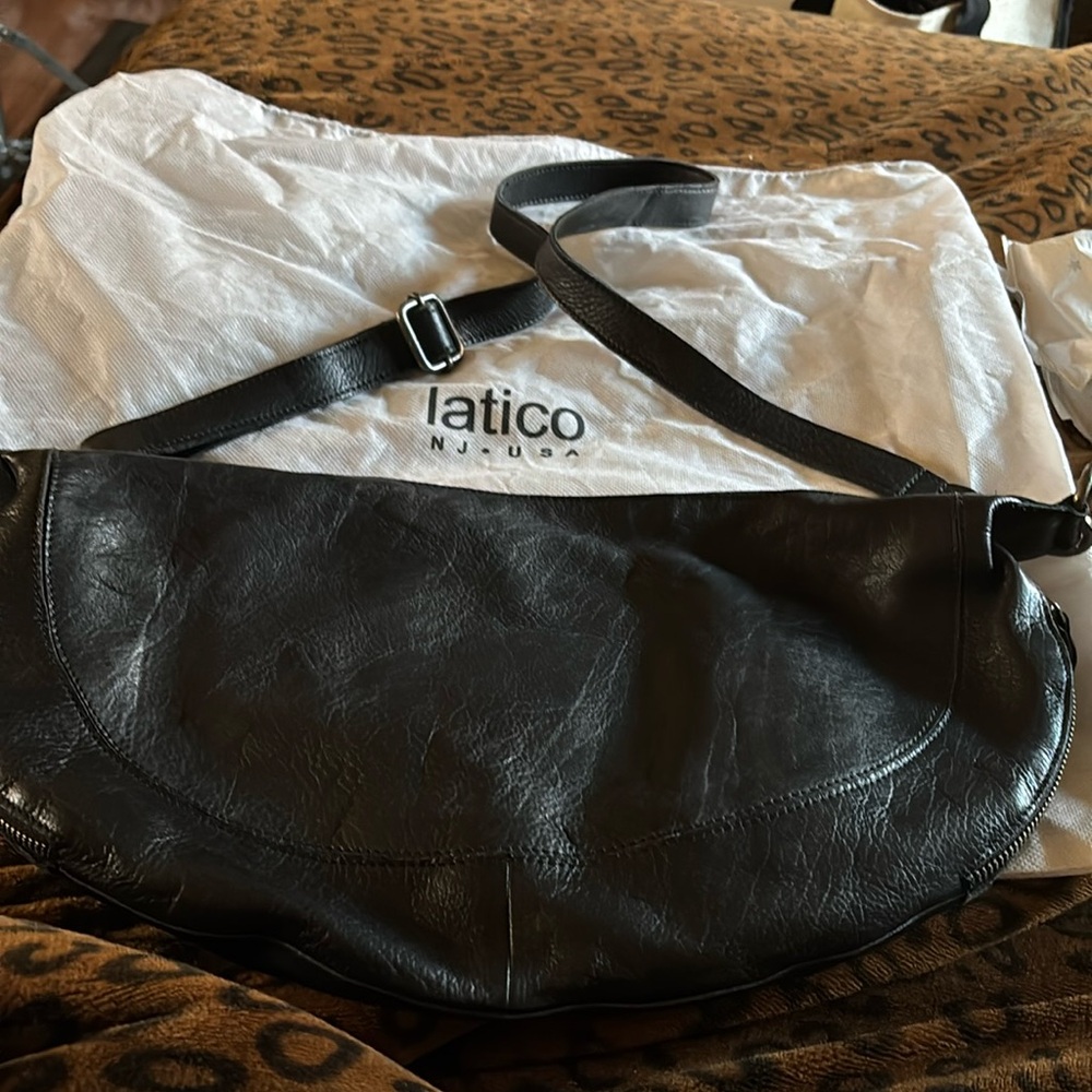 latico Black Leather Crescent Crossbody Bag